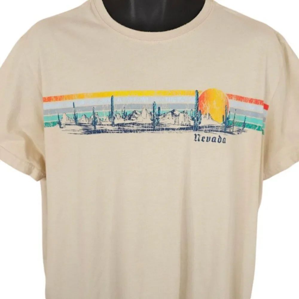 Nevada Desert T Shirt Mens Size XL Beige Cactus Travel Destination Tee